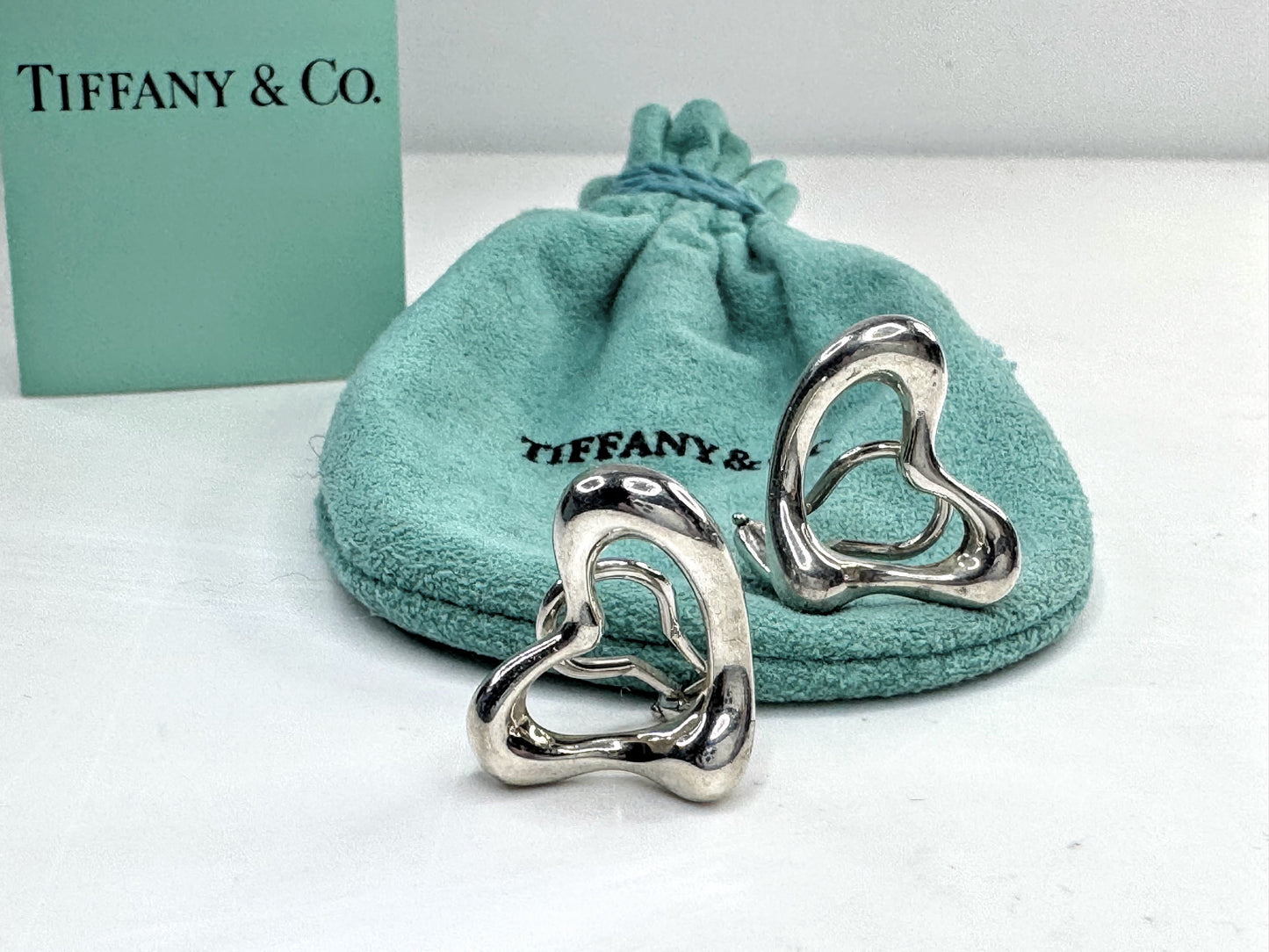 Vintage Tiffany & Co Elsa Peretti Open Heart Earrings Sterling Clip on JT1633