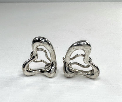 Vintage Tiffany & Co Elsa Peretti Open Heart Earrings Sterling Clip on JT1633
