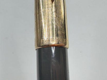 Vintage Parker Fountain Pen Gray Barrel Gold Cap Fine Nib SS295