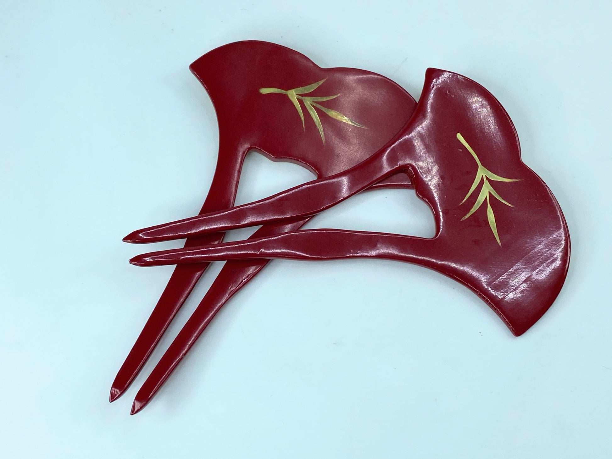 Kanzashi matching pair Hair stick Red Hairpin Keizan Gold Makie GS502