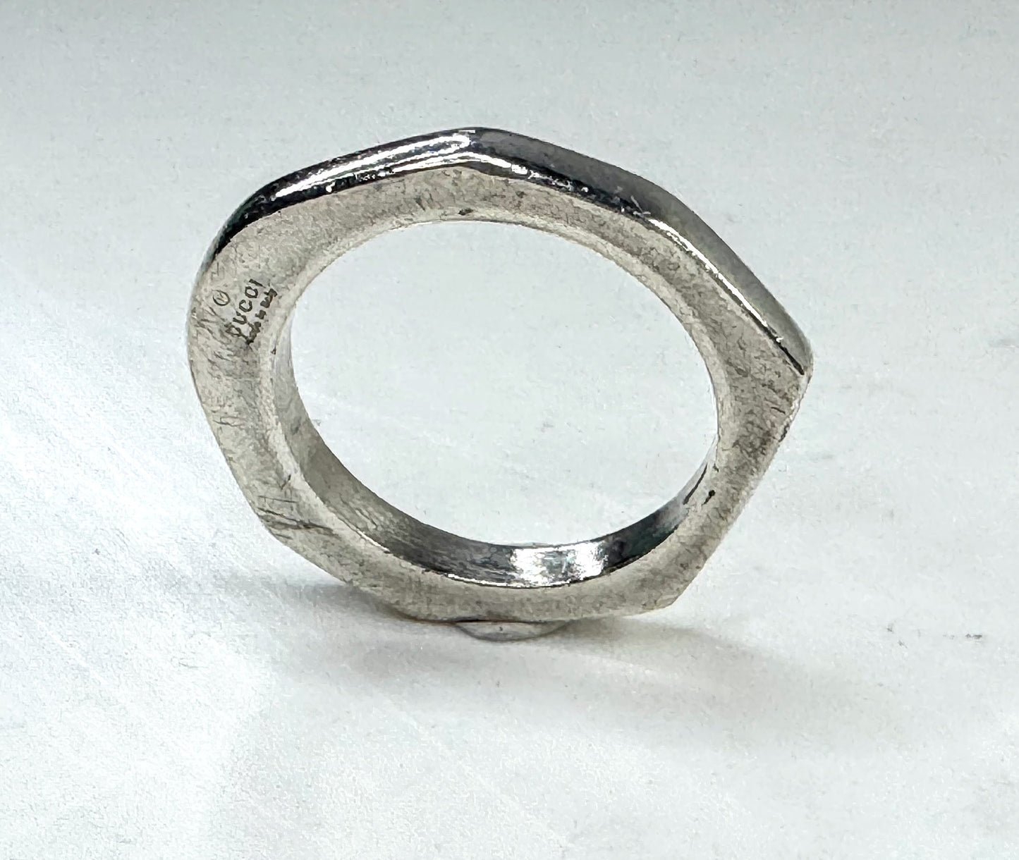 Vintage Gucci Sterling Silver Hexagon Abstract Band Ring JR1625