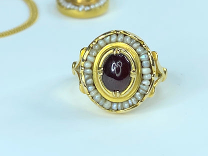 MMA Seed pearl Garnet cabochon Necklace ring earrings 14K/22K jewelry set JR8480