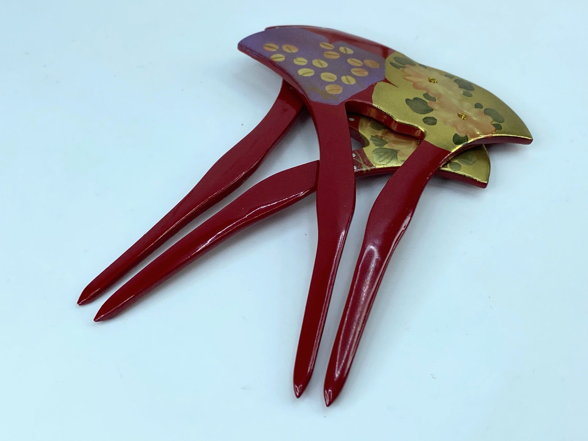 Kanzashi matching pair Hair stick Red Hairpin Keizan Gold Makie GS502