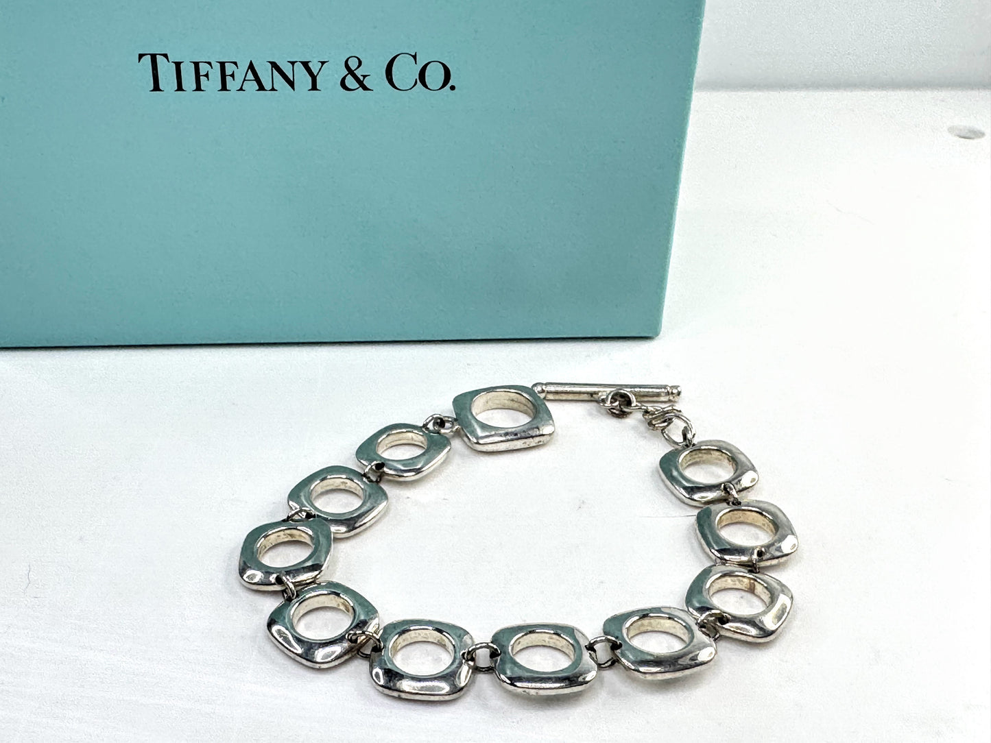 Vintage Tiffany & Co Sterling Silver Square Cushion Toggle Bracelet JR1636