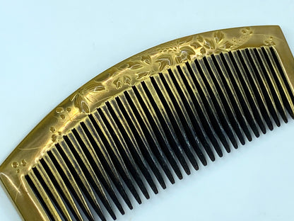 Art Deco Japanese Geisha Comb Kushi Kanzashi Gold Makie Floral embossed GS503