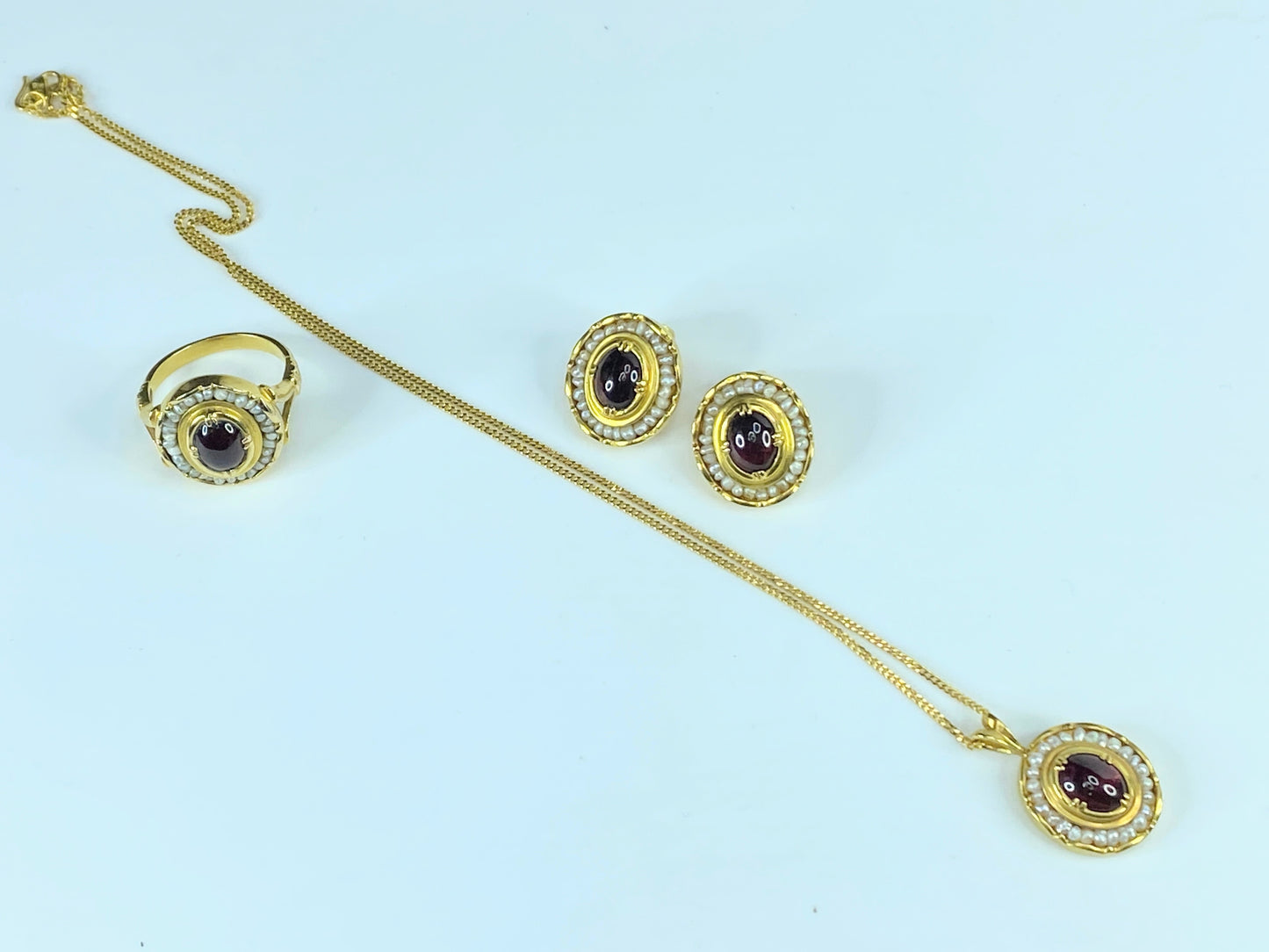 MMA Seed pearl Garnet cabochon Necklace ring earrings 14K/22K jewelry set JR8480