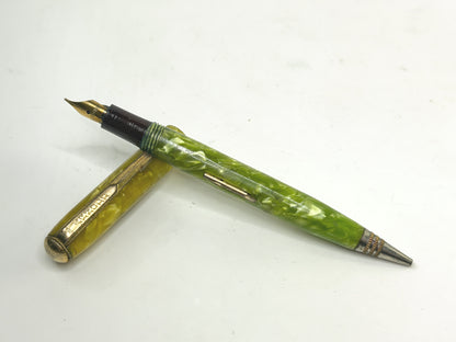 Vintage Click Aristocrat Green Marble Fountain Pen 14K Nib SS302