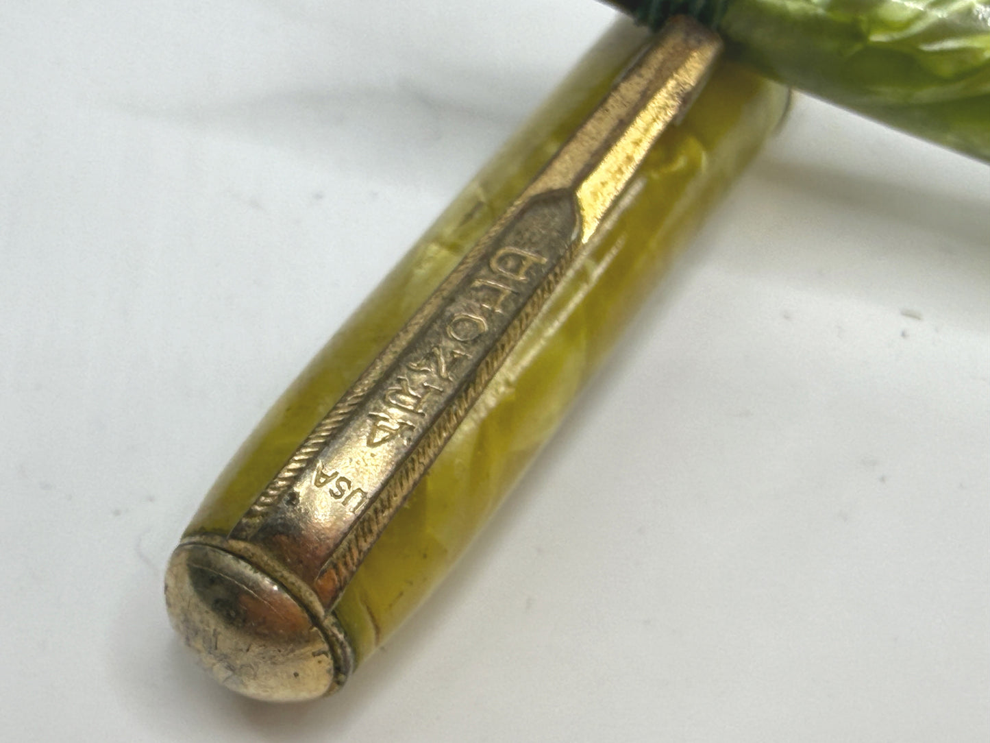 Vintage Gloria Fountain Pen Green Marble 14K Nib Lever Fill PreOwned SS297