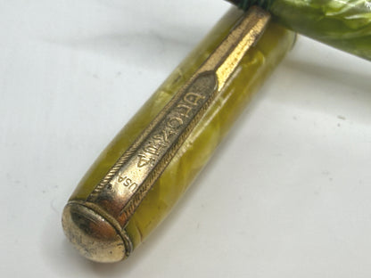 Vintage Click Aristocrat Green Marble Fountain Pen 14K Nib SS302