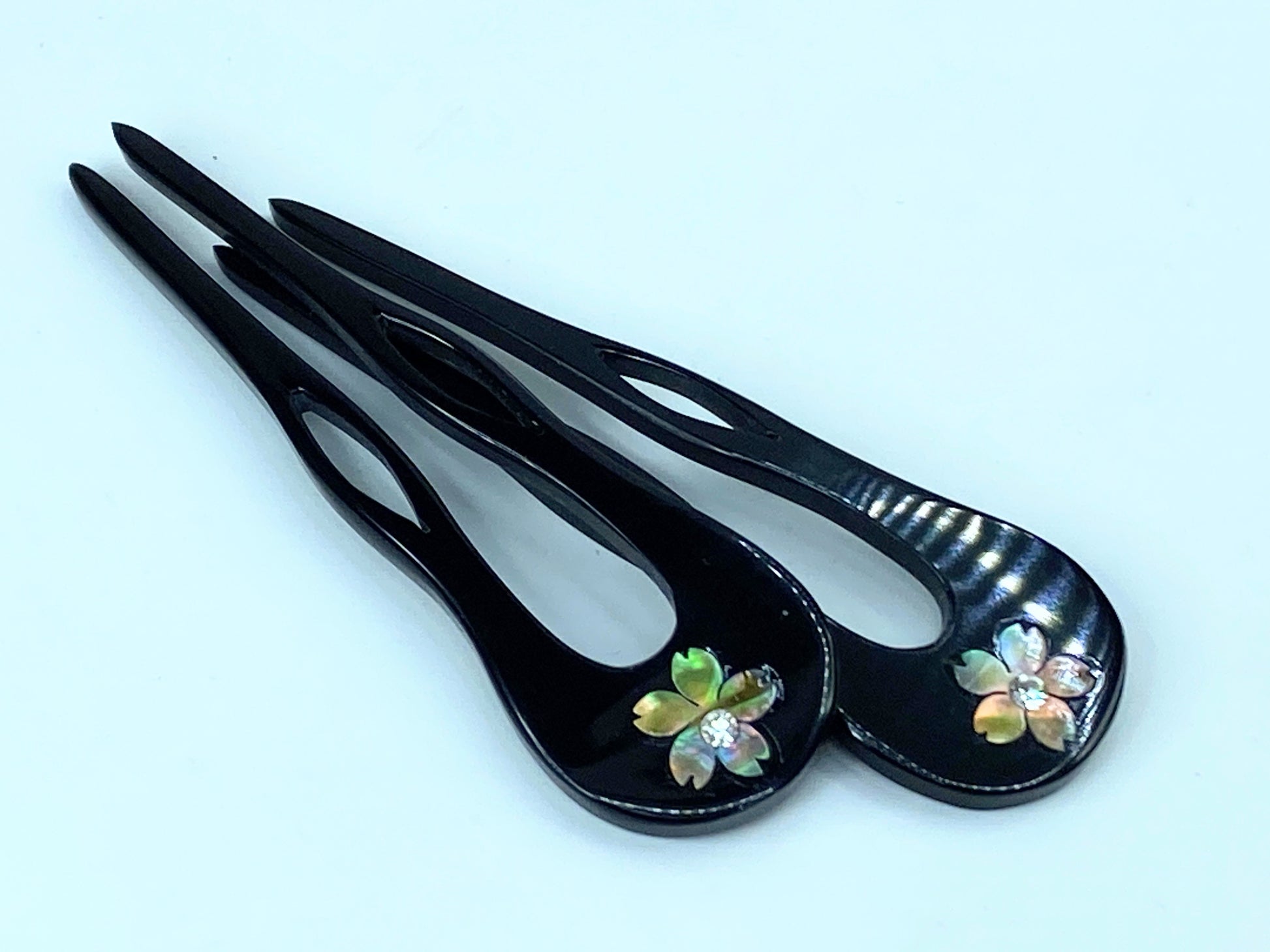 Ornate Japanese Kansashi Black MOP inlay Rhinestone Sakura Lacquered comb GS504