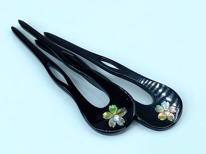 Ornate Japanese Kansashi Black MOP inlay Rhinestone Sakura Lacquered comb GS504