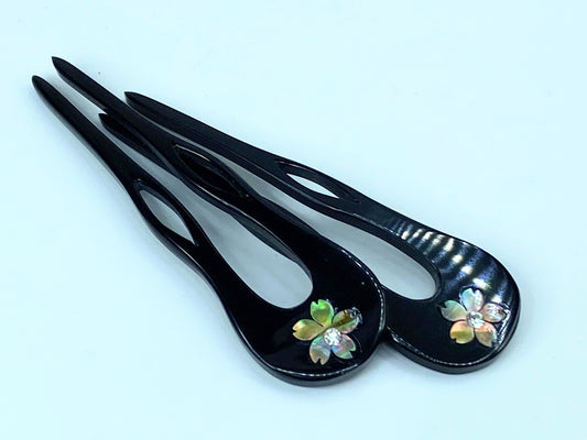 Ornate Japanese Kansashi Black MOP inlay Rhinestone Sakura Lacquered comb GS504