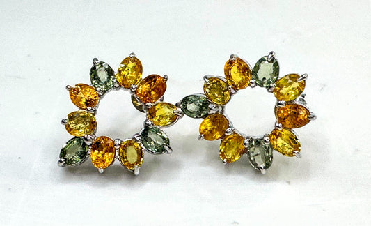 Vintage Sterling Silver Multicolor Sapphire Wreath Stud Earrings JR1836