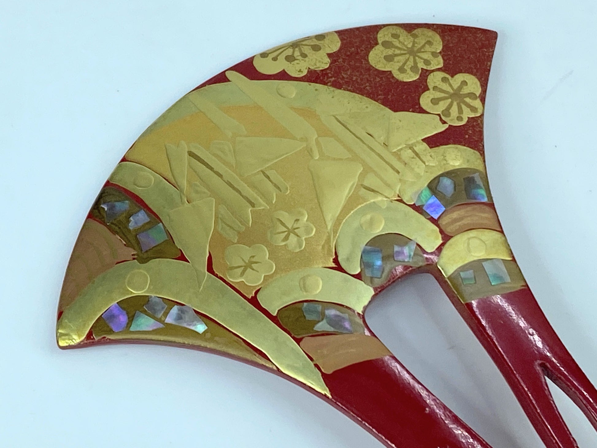 Japan Comb Kushi Kanzashi Keizan Gold Lacquer Split shank Makie wooden GS554