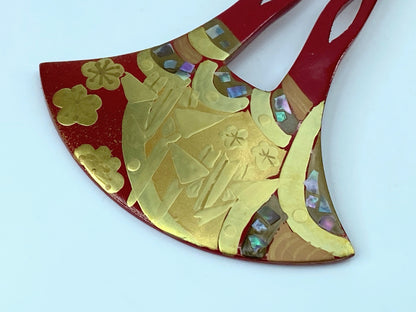 Japan Comb Kushi Kanzashi Keizan Gold Lacquer Split shank Makie wooden GS554