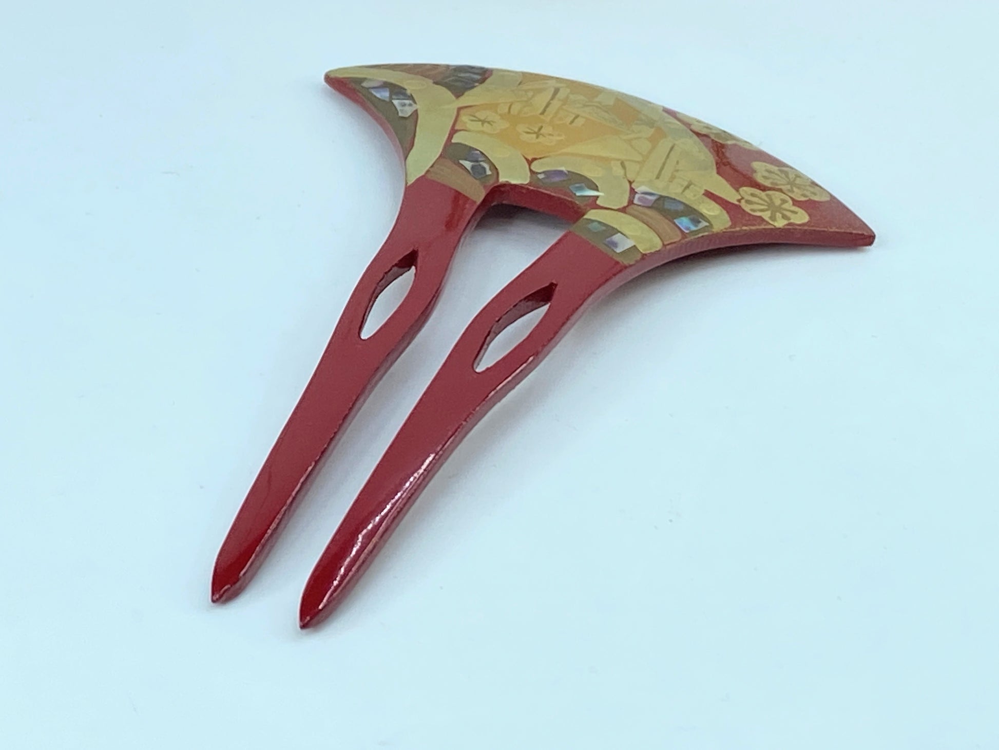 Japan Comb Kushi Kanzashi Keizan Gold Lacquer Split shank Makie wooden GS554