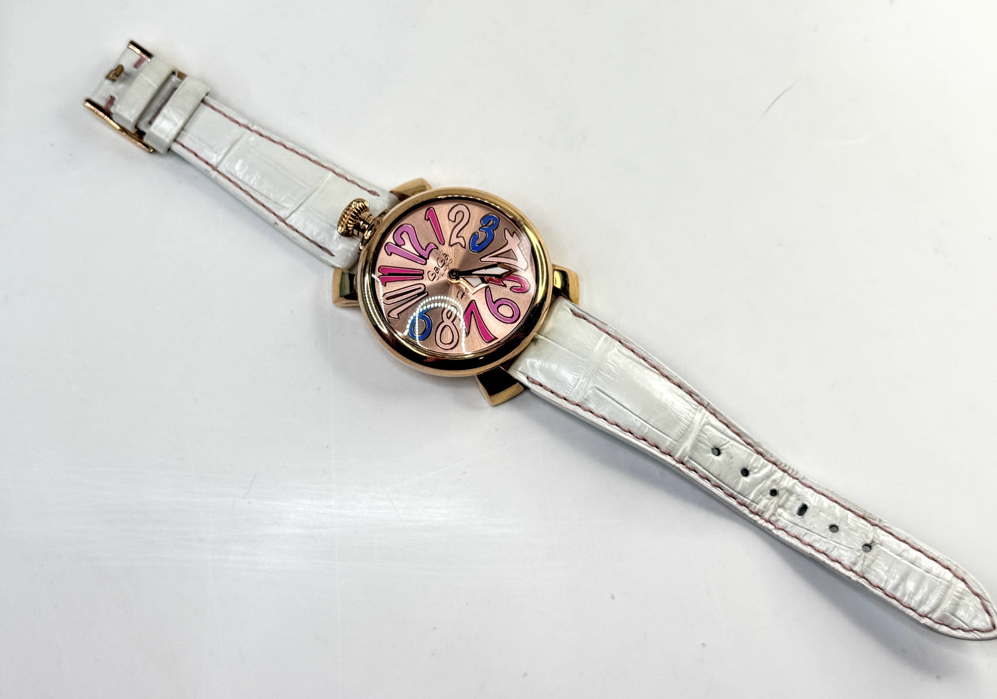 Vintage GaGa MILANO Manuale 40 Stainless Steel Watch White/blue Running SS375