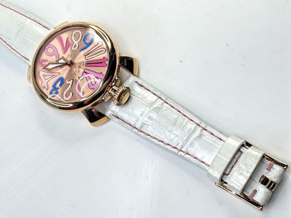 Vintage GaGa MILANO Manuale 40 Stainless Steel Watch White/blue Running SS375