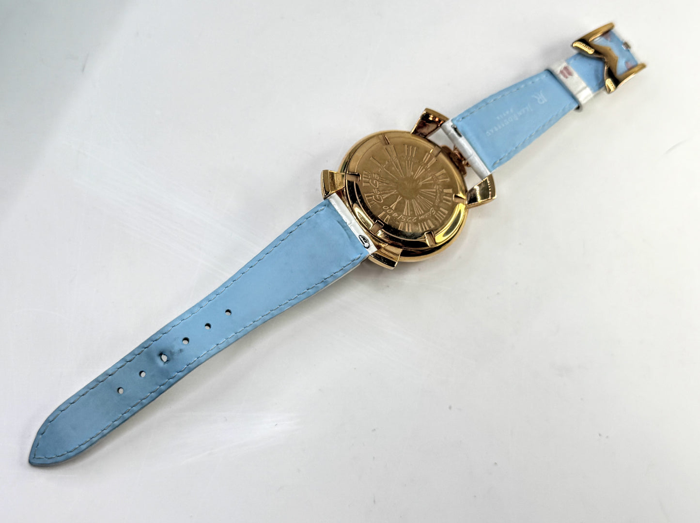 Vintage GaGa MILANO Manuale 40 Stainless Steel Watch White/blue Running SS375