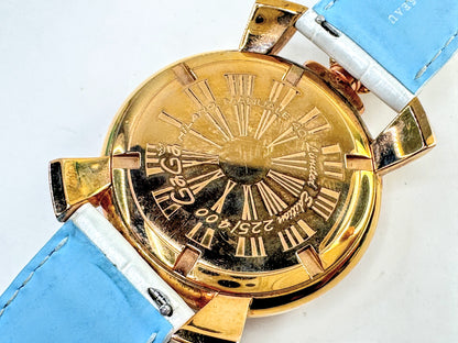 Vintage GaGa MILANO Manuale 40 Stainless Steel Watch White/blue Running SS375