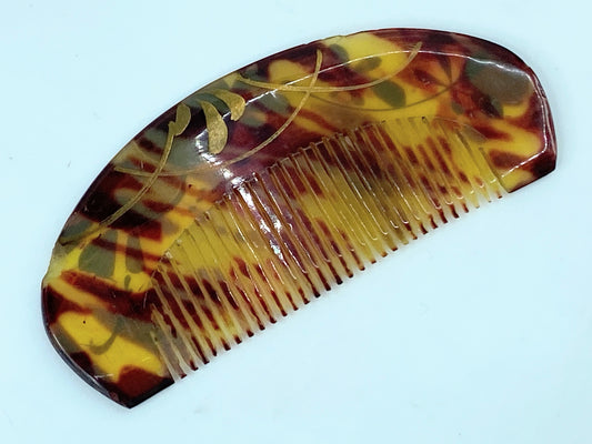 Art deco celluloid hair comb gold painted decoration GS505