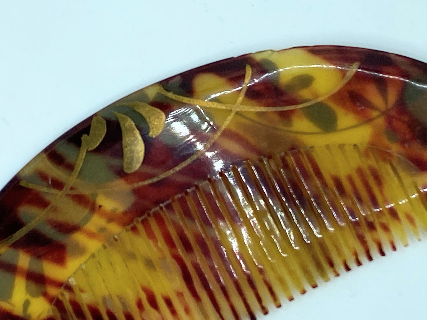 Art deco celluloid hair comb gold painted decoration GS505