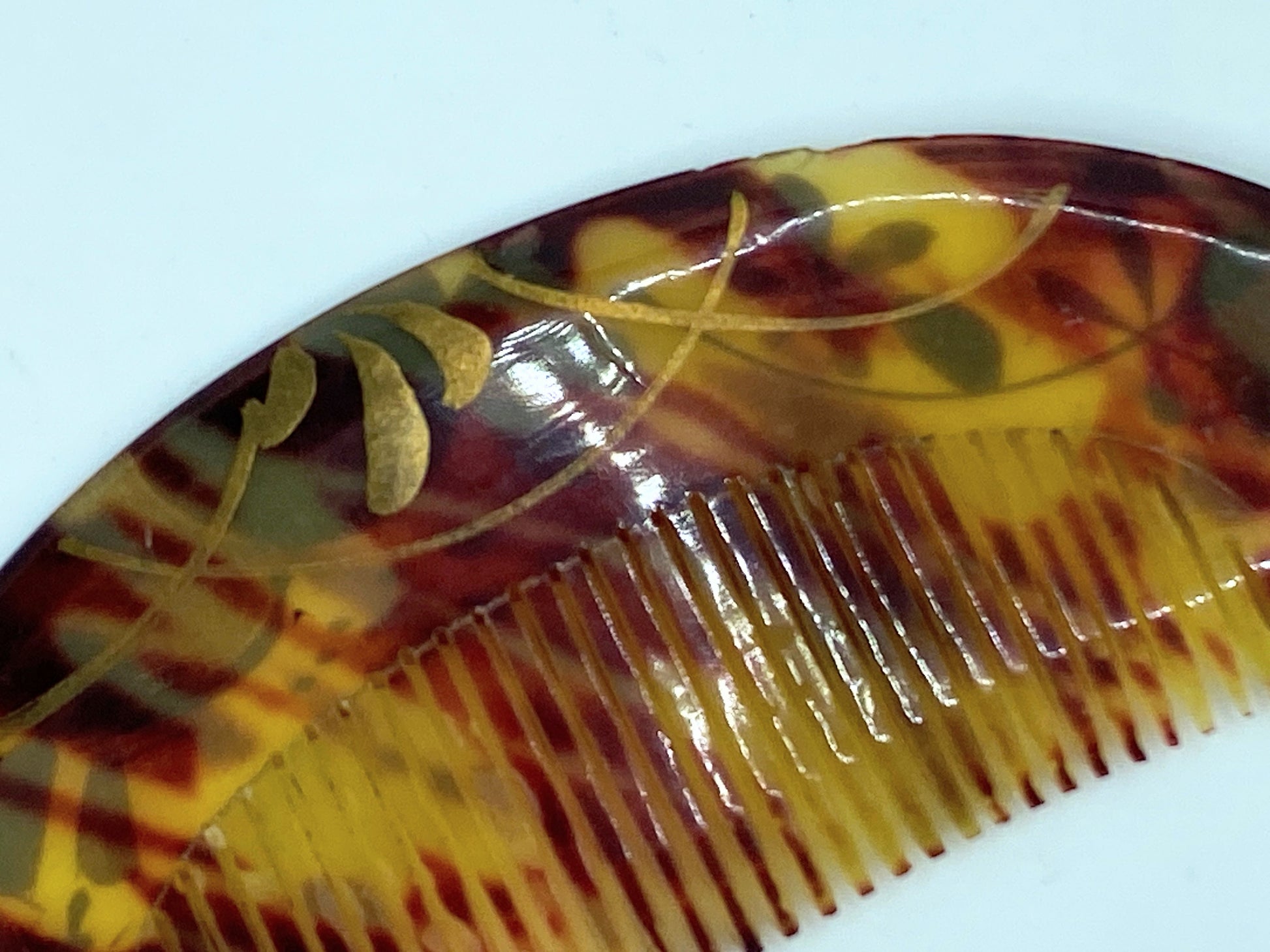 Art deco celluloid hair comb gold painted decoration GS505