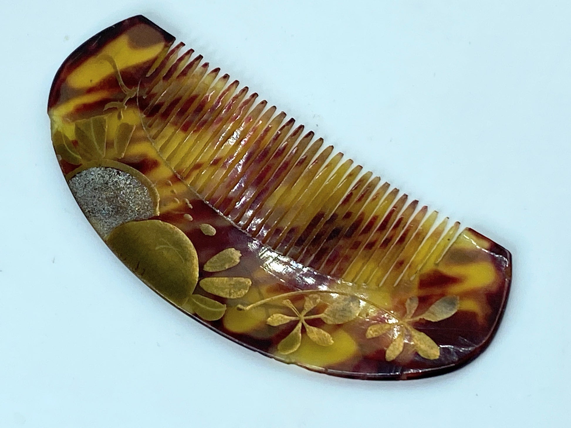 Art deco celluloid hair comb gold painted decoration GS505