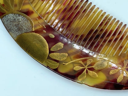 Art deco celluloid hair comb gold painted decoration GS505