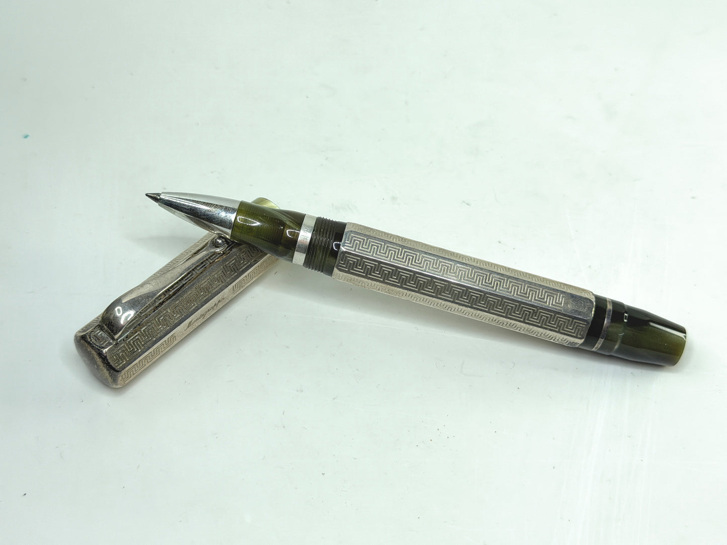 Vintage Montegrappa Privilege Deco Sterling Silver Ballpoint Pen SS301