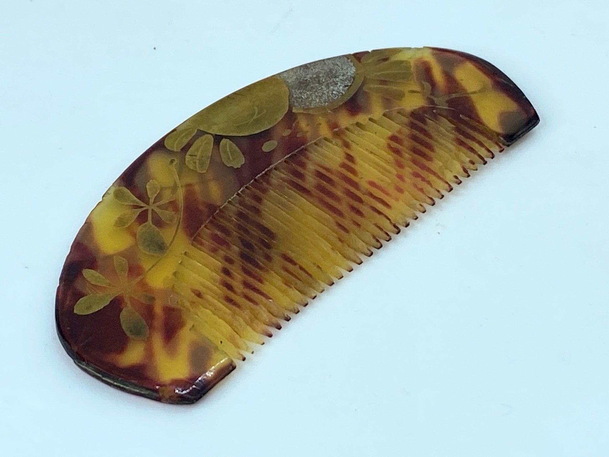 Art deco celluloid hair comb gold painted decoration GS505