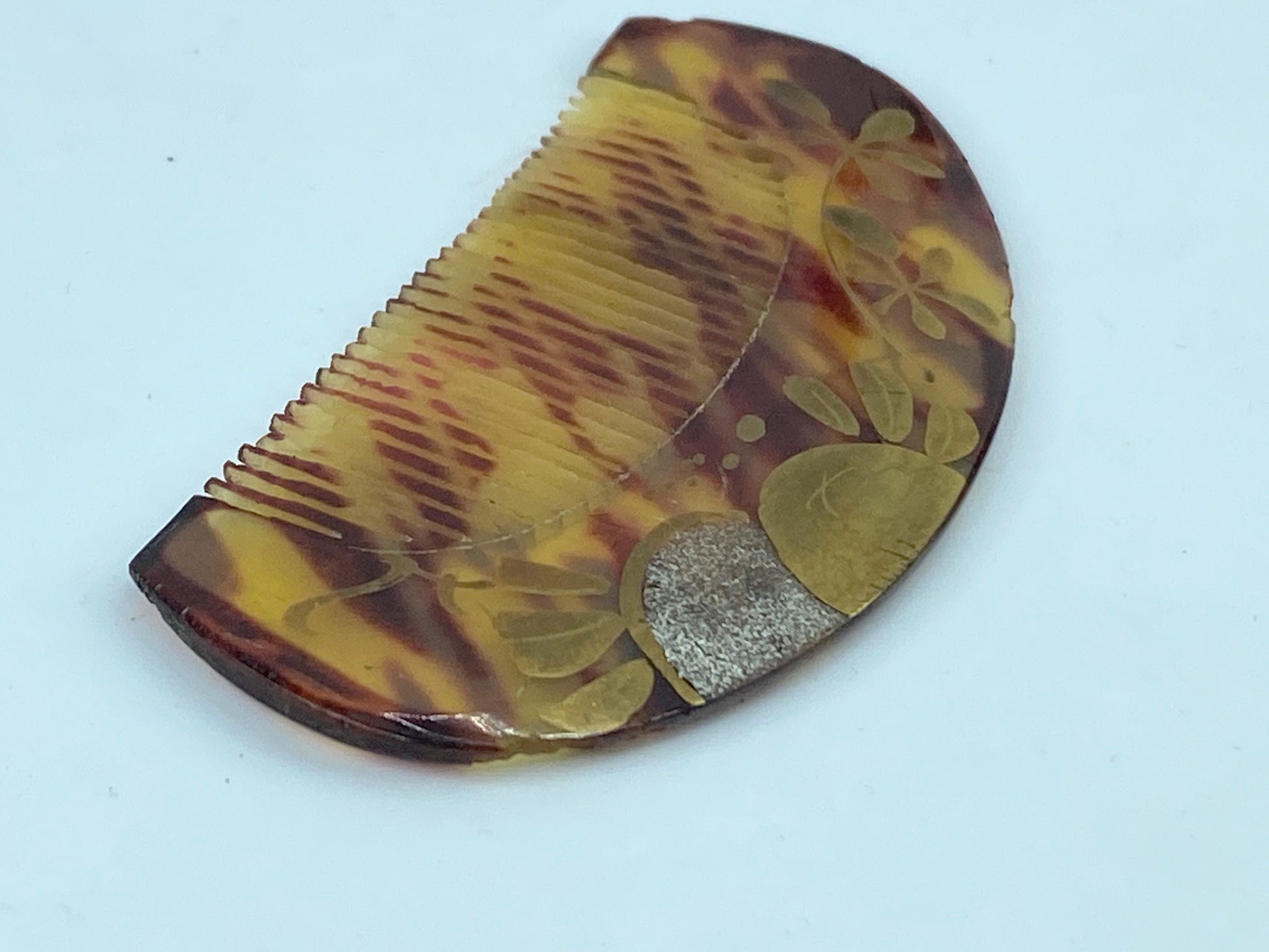 Art deco celluloid hair comb gold painted decoration GS505