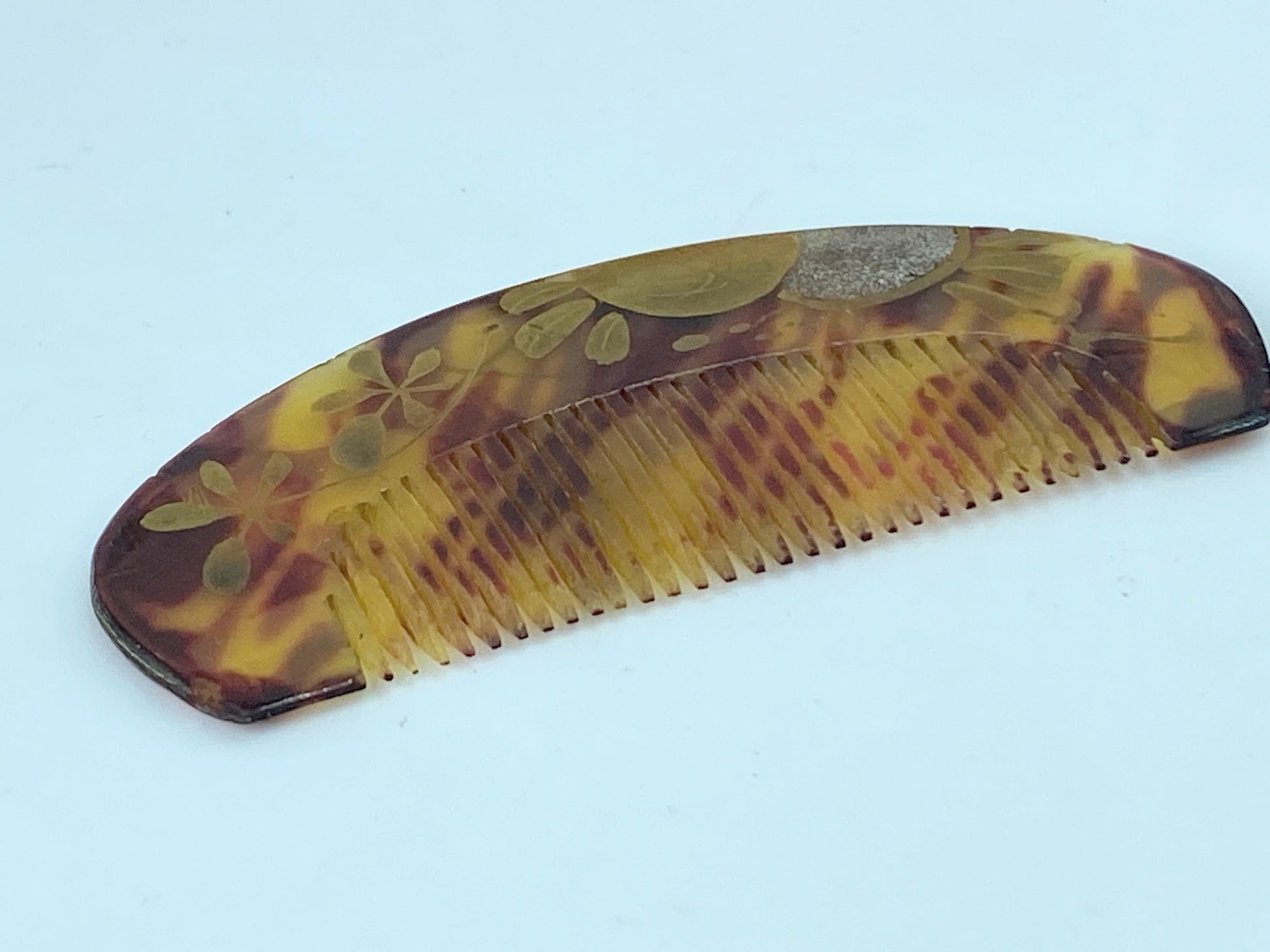 Art deco celluloid hair comb gold painted decoration GS505