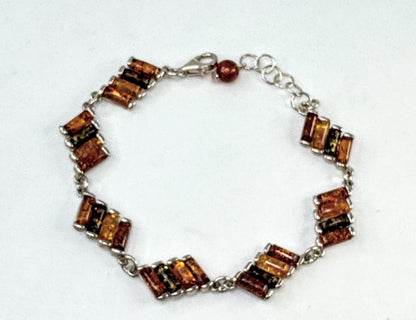 Vintage Baltic Amber Sterling Silver Multi Tone Bezel Link Bracelet JR1640
