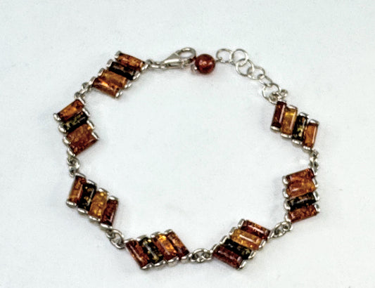 Vintage Baltic Amber Sterling Silver Multi Tone Bezel Link Bracelet JR1640