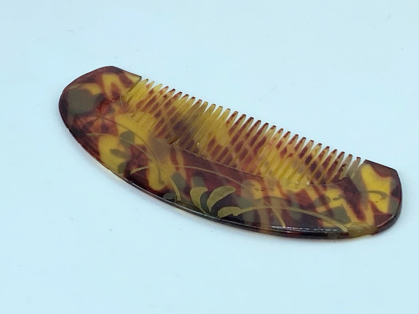 Art deco celluloid hair comb gold painted decoration GS505