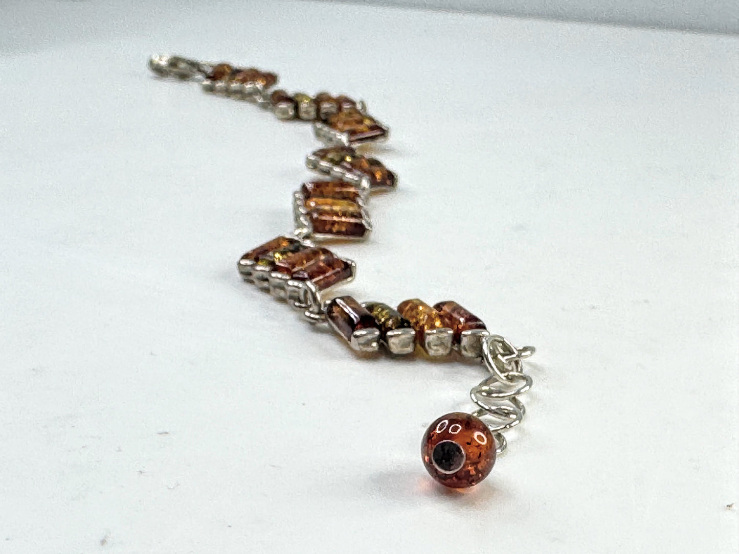 Vintage Baltic Amber Sterling Silver Multi Tone Bezel Link Bracelet JR1640