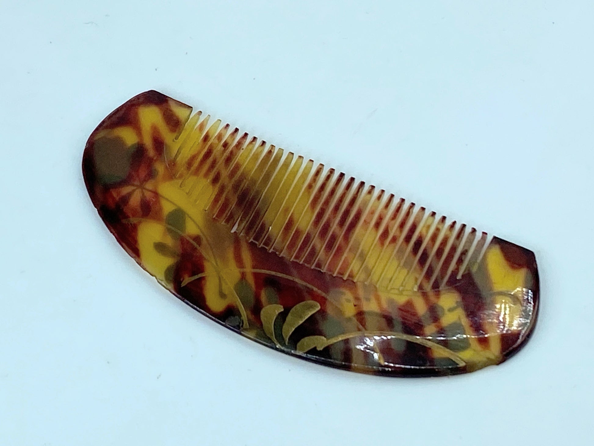 Art deco celluloid hair comb gold painted decoration GS505
