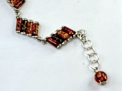 Vintage Baltic Amber Sterling Silver Multi Tone Bezel Link Bracelet JR1640