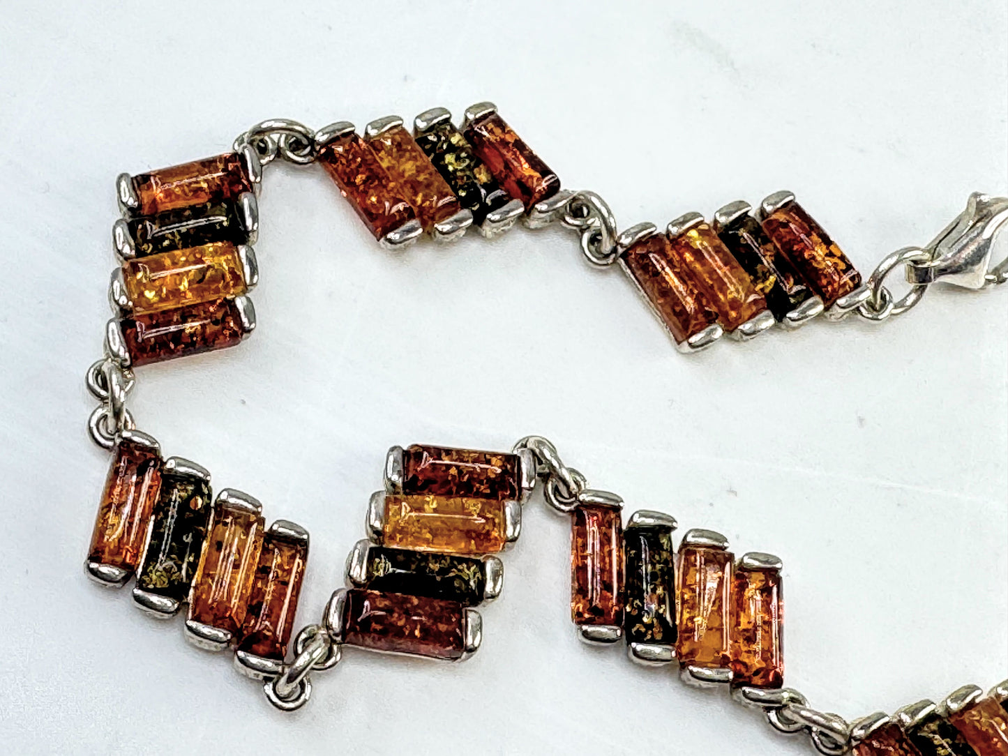 Vintage Baltic Amber Sterling Silver Multi Tone Bezel Link Bracelet JR1640