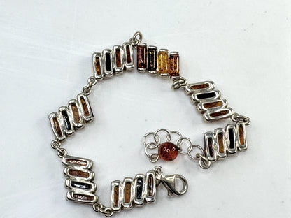 Vintage Baltic Amber Sterling Silver Multi Tone Bezel Link Bracelet JR1640
