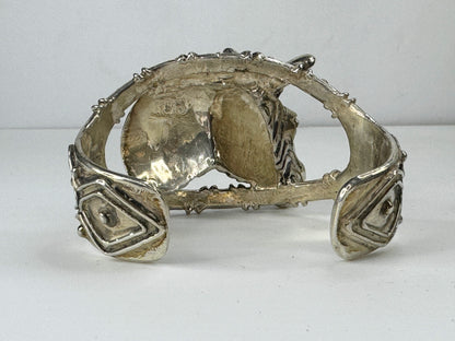 Museum piece Sterling 925 Zebra Horse head open work cuff bangle 84g 6.5" JR9388