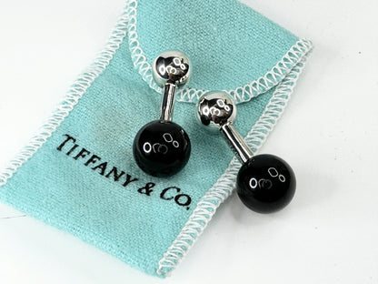 Tiffany & Co Sterling Silver Black Onyx Gemstone Barbell Cufflink JR9471