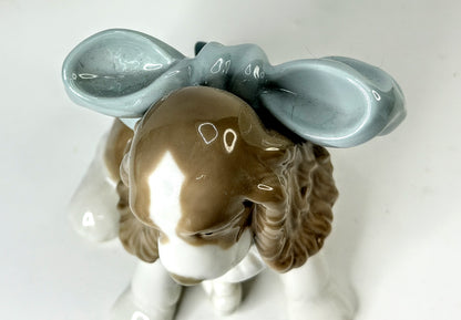 NAO by Lladro Puppy Present Retired Spaniel Dog big bow Porcelain #1349 A1303