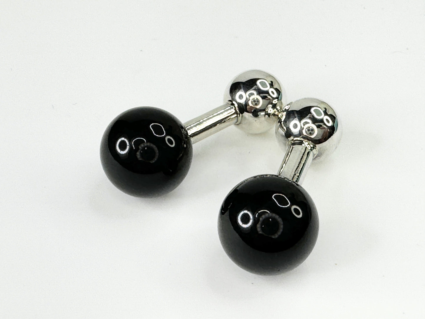 Tiffany & Co Sterling Silver Black Onyx Gemstone Barbell Cufflink JR9471