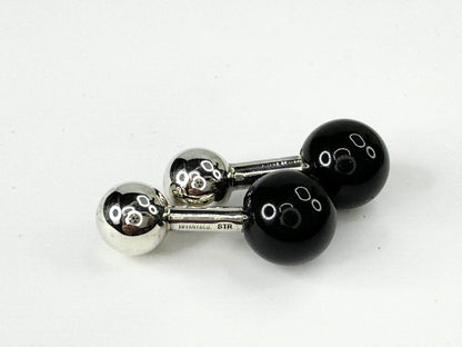 Tiffany & Co Sterling Silver Black Onyx Gemstone Barbell Cufflink JR9471