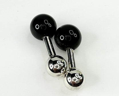 Tiffany & Co Sterling Silver Black Onyx Gemstone Barbell Cufflink JR9471