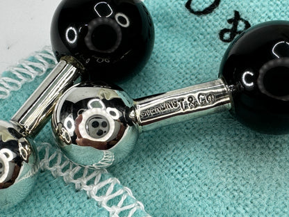 Tiffany & Co Sterling Silver Black Onyx Gemstone Barbell Cufflink JR9471