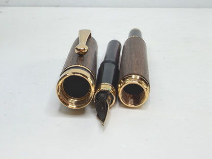 Vintage Rosewood Fountain Pen Iridium Point Germany Gold Trim Hardware SS269