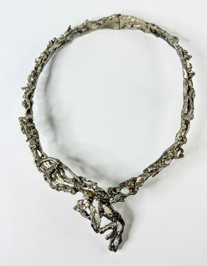 Studio Modernist Sterling Natural Opal Sculptural Collar Necklace 188g 17"JR2211